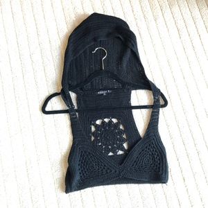 Black hooded crochet WILLIAM B crop top / size S